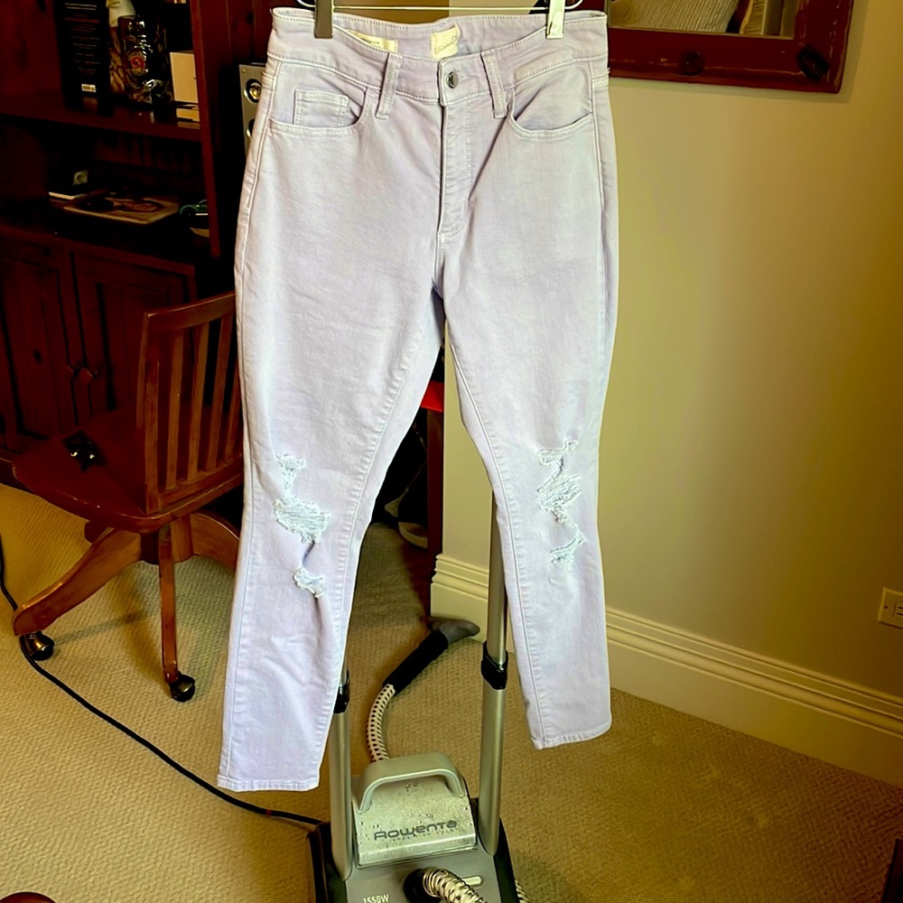 Lilac distressed high waisted skinny jeans
